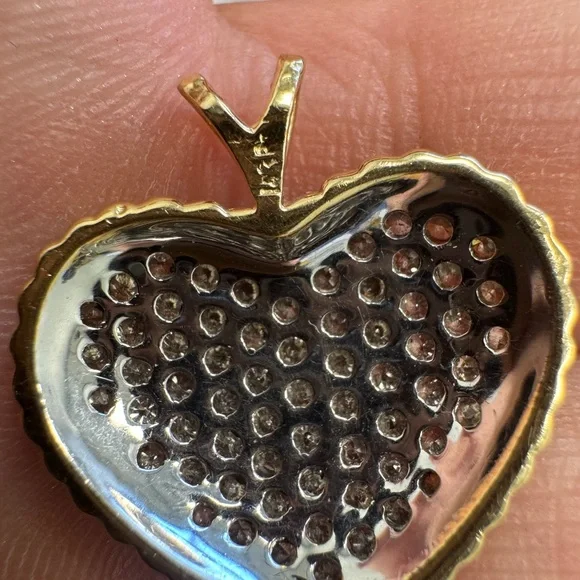 14K yellow gold and diamonds pavè heart necklace 3.9g - Picture 14 of 15